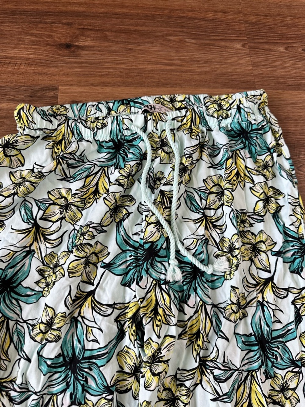 Beach Riot Womens The Blue Lagoon Drawstring Wide Leg Beach Pants Large Floral - Picture 2 of 7